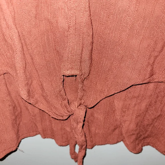 TORRID Brick Red Textured Tie Front Midi Blouse - Picture 5 of 9